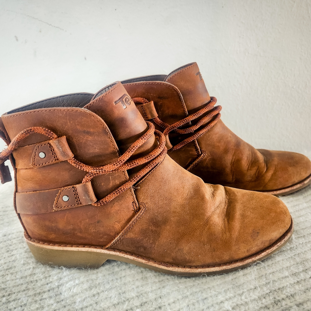 Teva Ankle Boots Leather Brown Lace Wrap Comfort Casual Hiking Women’s Size 7